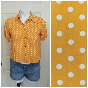 Love Notes crop polka dots button front short sleeve blouse sz S